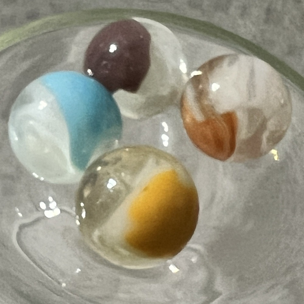 Vintage Akro Egg Yolk Marble & Orange, Vitro Purple‎ Patch & Blue Conqueror .62